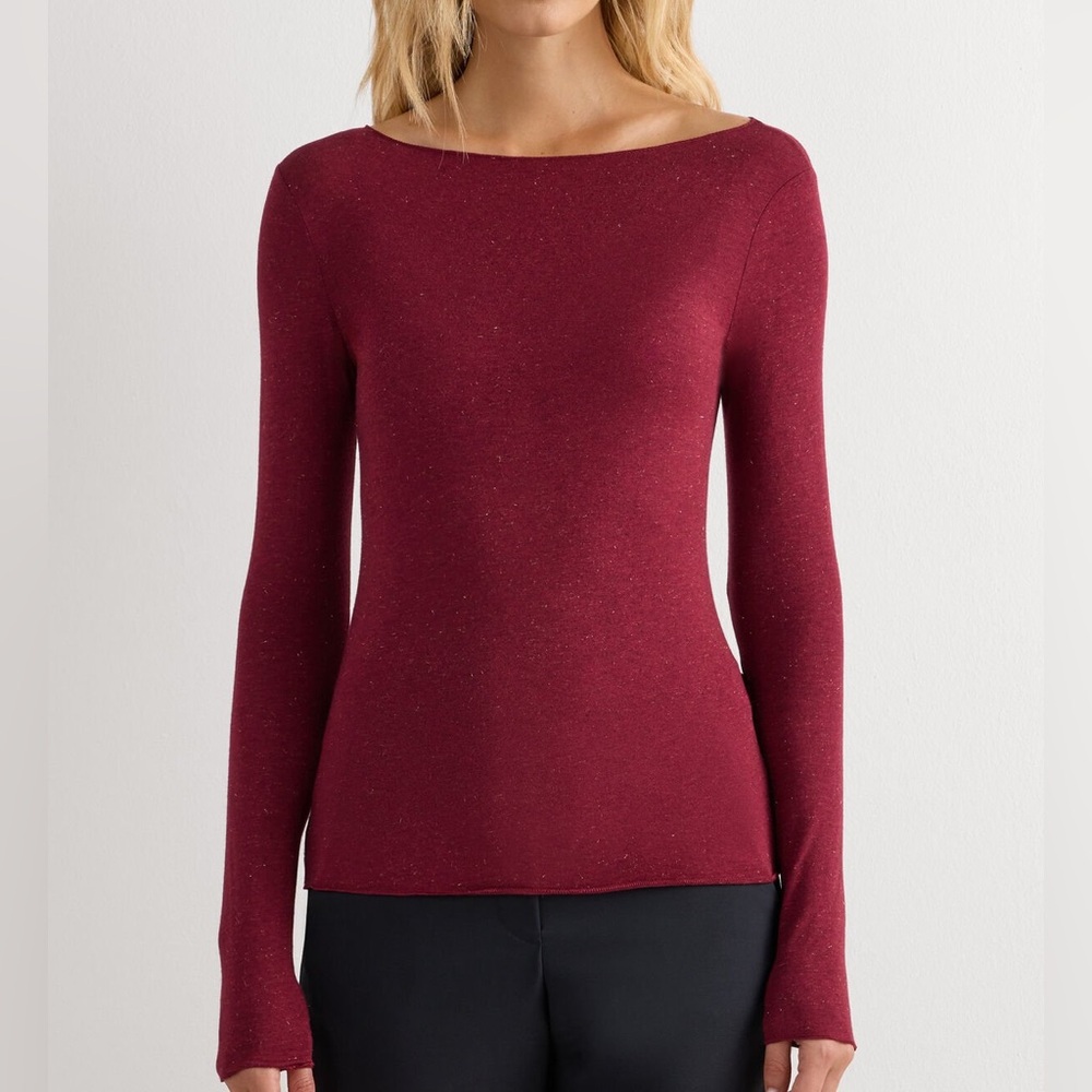 Intimissimi Light Modal with Lamé Cashmere Round-Neck Top in Burgundy